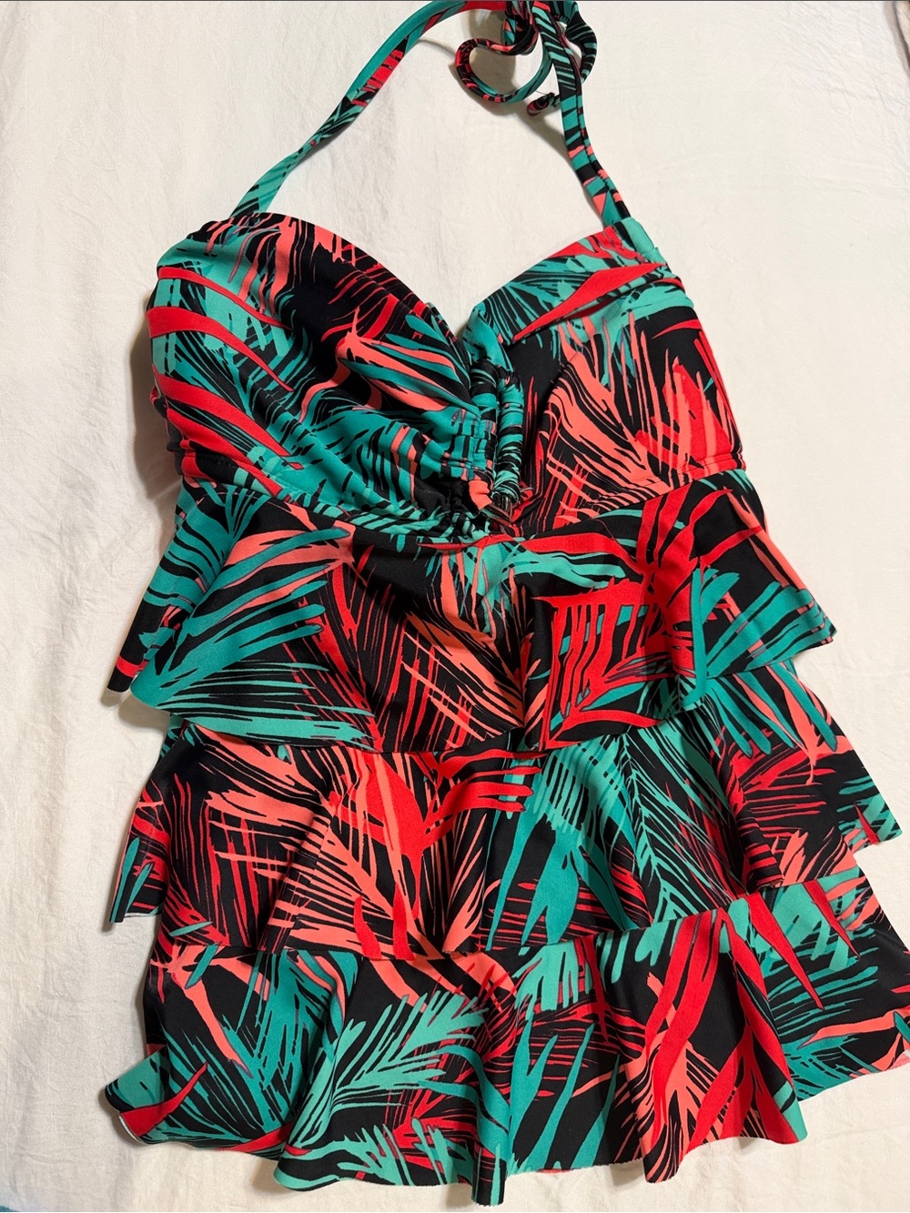 Ruffled Swim Shirt in Teal & Coral